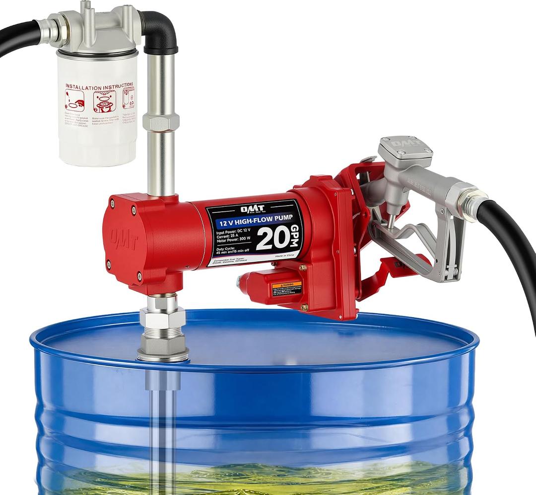 OMT 12V 20 GPM Fuel Transfer Pump with Manual Nozzle & Filter