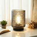 Battery Operated Lamp with Timer, Small Decorative Table Lamp Ambient, Glass Cordless Lamps Bedside Battery Powered Lamp for Bookshelf, Entryway Diamond Design-Grey