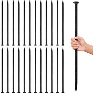 16 Inch Rebar Stakes, 1/2 Inch Diameter Galvanized Steel Ground Anchors, Heavy Duty Metal Spikes for Speed Bump, Wheel Stop, Parking Curb and Tent (24 Pack, Black)