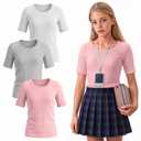 Mumucove 3 Pack Girls Ribbed T-Shirts, 3-Color, 11-12 Years