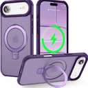Magnetic Compatible with iPhone Air Case with Stand [Military Grade Drop Tested][Compatible with Magnet] Ring Translucent Slim Hard Back Soft Edge 17 Air Phone Case, Purple