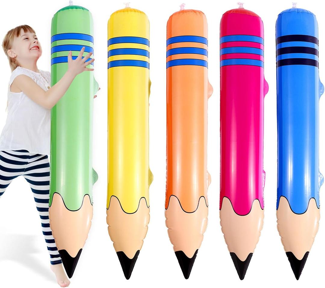 5pcs Large Inflatable Pencils, PVC Funny Giant Pencils Balloon Blow Up Crayon Practical Decoration Supplies for Back to School Graduation Birthday Party Classroom Playground