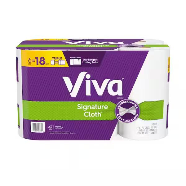 Viva Signature Cloth Paper Towels, 6 Triple Rolls, 141 Sheets per Roll