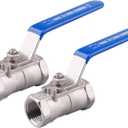  Stainless Steel Ball Valve 1PC Type 0.5 Inch NPT Standard Port for Water, Oil, and Gas (Pack of 2)