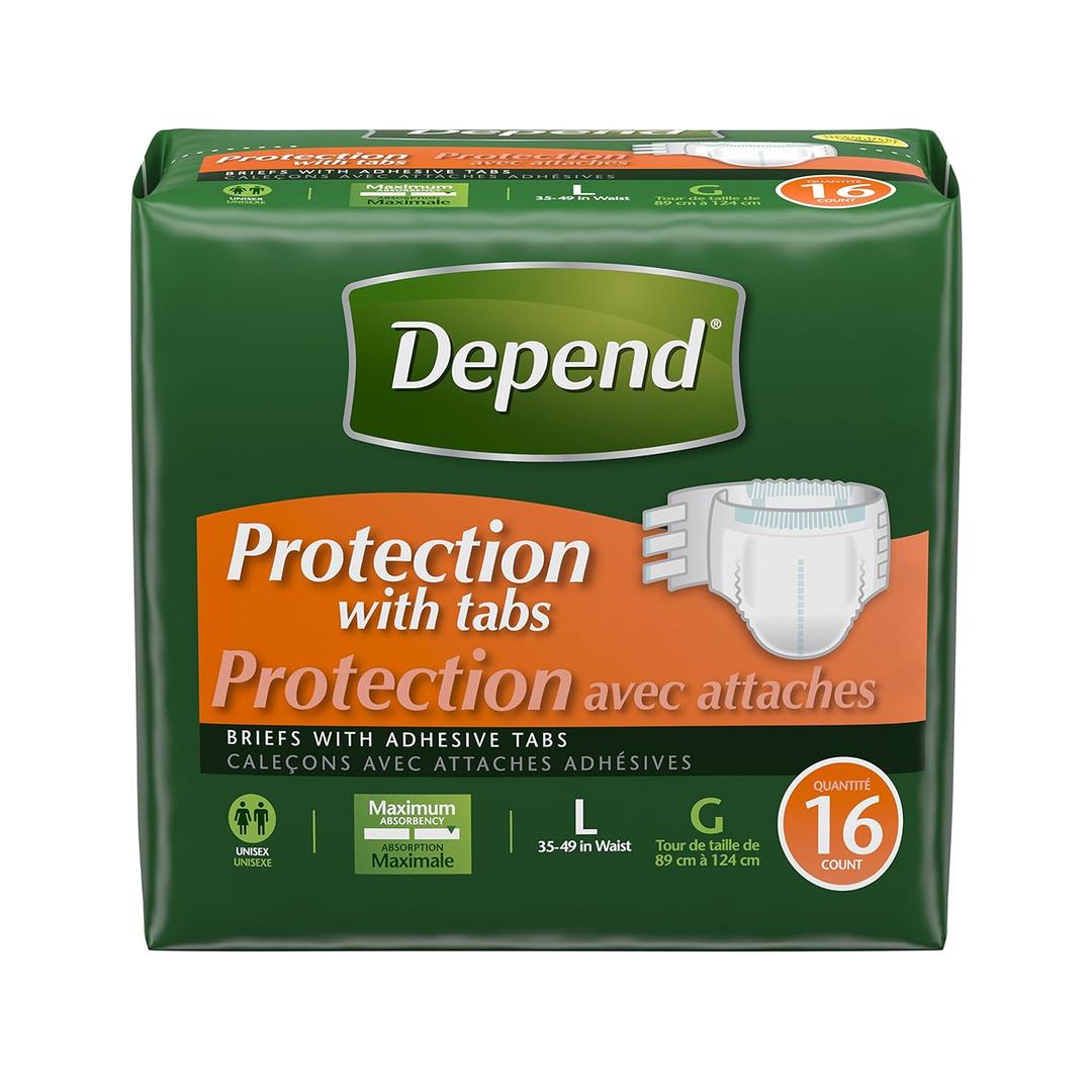 Depend Incontinence Protection with Tabs, Maximum Absorbency, L, 16 ct