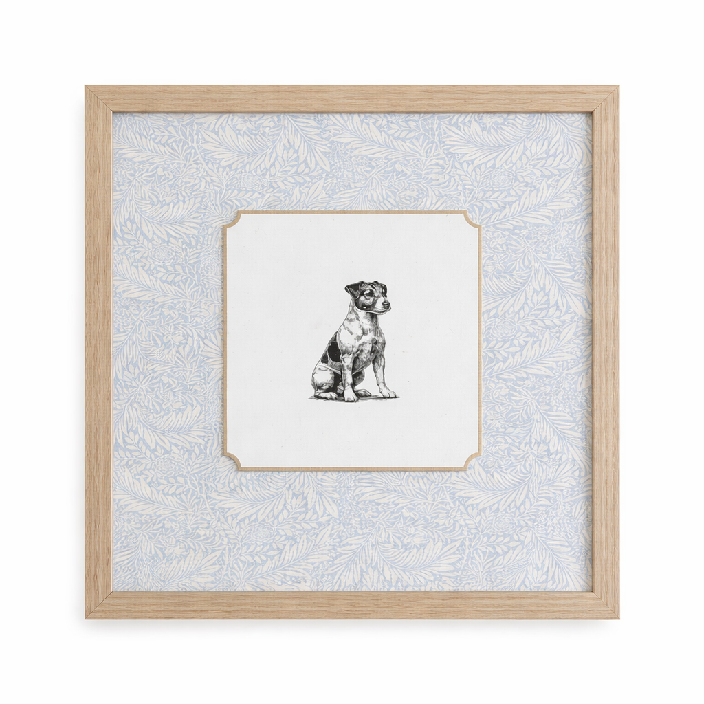 Vintage Foxhound Poster - Retro Dog Print - Puppy Art - Floral Artwork - Animal Print - Chic Boho Design - Aesthetic Kid's Room or Nursery Wall Decor - 12x12 Beige Framed
