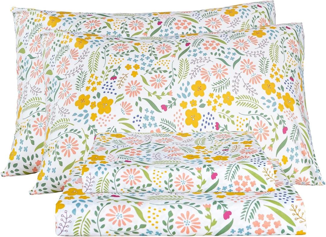 Bedlifes King Sheet Set Ultra Soft, Breathable, Silky Flower Deep Pocket 100% Microfiber Bedding, 4 Piece King Size Floral