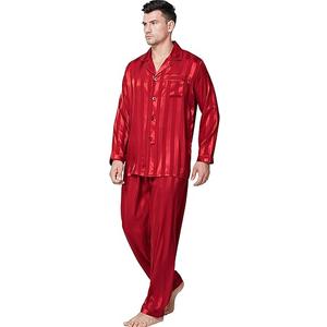 Lonxu Pajamas Set Mens Silk Satin Pajamas Long Sleeve Loungewear Two-Piece Sleepwear Button-Down Pj Set, Size: M