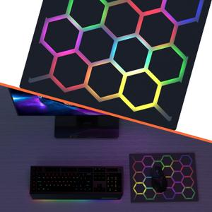 Gaming Mouse pad with Hexagonal Glowing Pattern, RGB LED Mouse pad, Multiple Lighting Modes, Supports PC Client Color Adjustment, syncs with Screen Colors