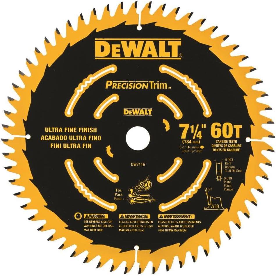 DEWALT DW7116PT DEWALT DW7116PT 60T Precision Trim Miter Saw Blade, 7-1/4"