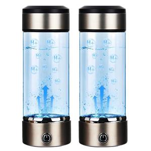 Hydrogen Water Bottle 14 Oz Portable Hydrogen Water Ionizer Machine - Hydrogen Water Generator - Hydrogen Rich Water Glass Health Cup (Black-2pcs)