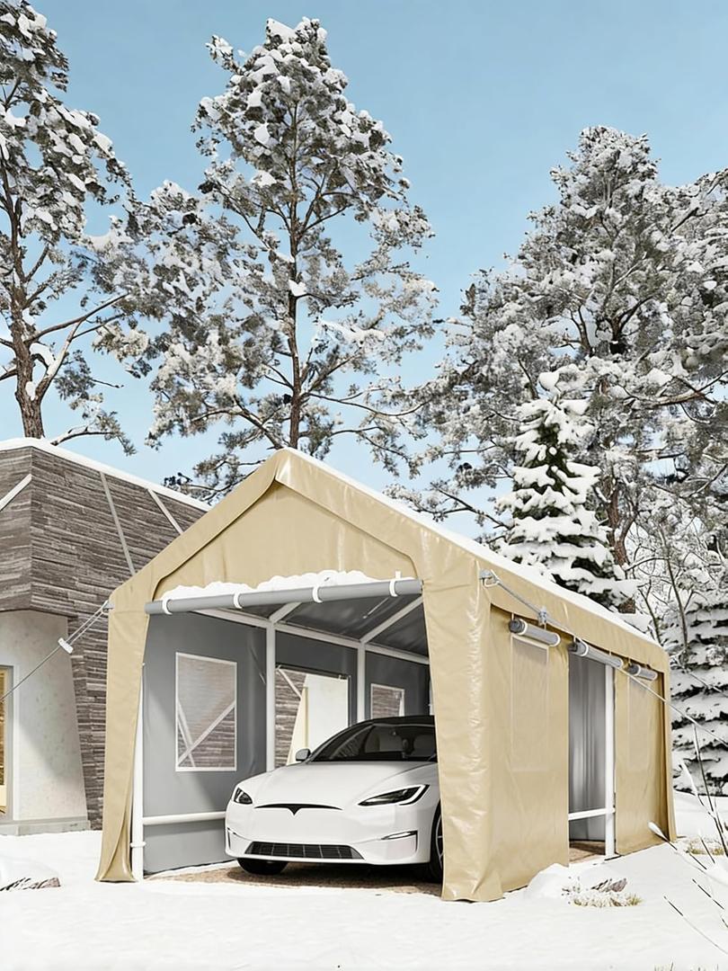13 x 20FT Waterproof UV-Resistant Carport with Roll-Up Windows and Removable Sidewalls & Doors -Portable Garage Shelter with Ground Anchors - Heavy Duty Steel Car Tent for Car, Truck