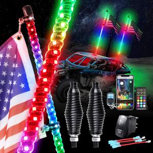 Whip Lights Uemicip 2PCS 4FT Spiral RGB LED Whip Light for UTV, with Spring Base App & RF Wireless Remote Control, Chasing Lighted Antenna Whips for UTV ATV RZR SXS Can-Am Polaris Offroad Truck