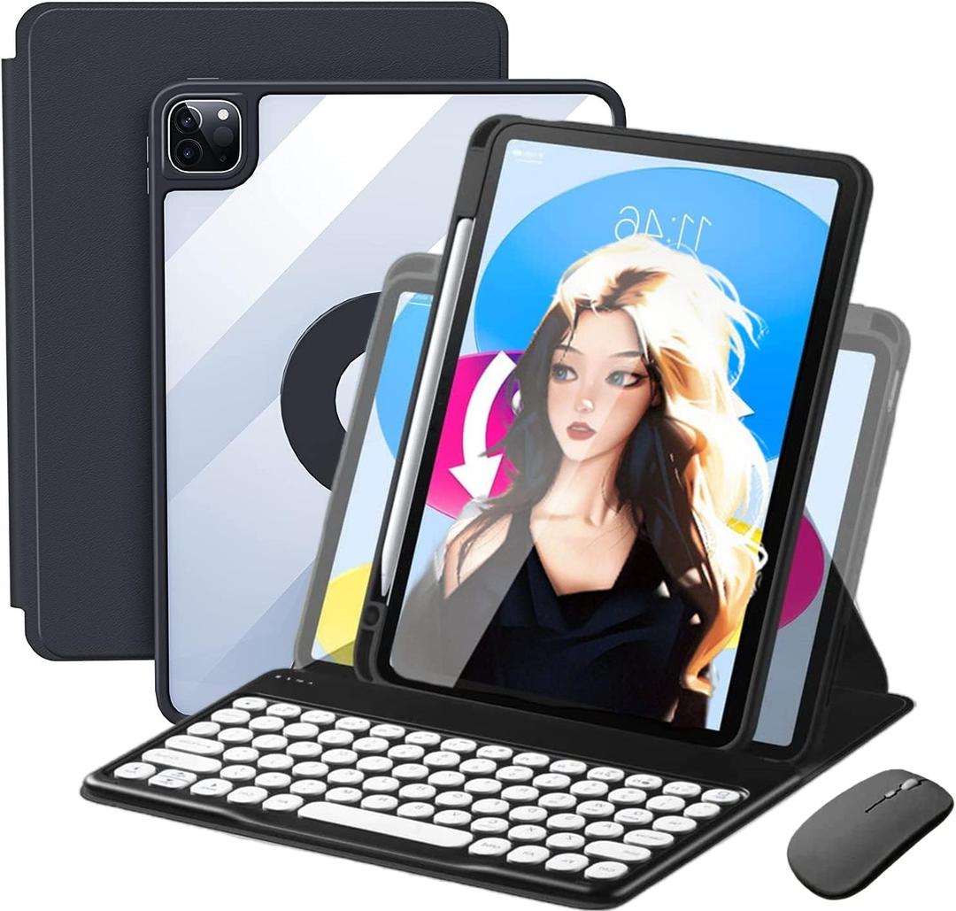 Vertical Keyboard Case for iPad Air 11inch 2025(M3)/2024(M2)/Air 5/4 with Mouse, Rotating Case aslo for iPad Pro 11 with Keyboard Mouse Combo, Magnetic-Black