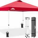 EAGLE PEAK Pop Up Canopy Tent with Wheeled Carry Bag, 8 Stakes, 4 Ropes, 4 Weight Bags, Easy Set Up Tent Canopy, 10x10 ft, 100sqft of Shade, Red