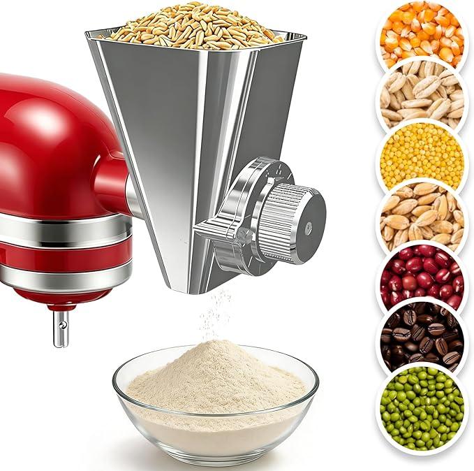 Ezato 2026 Grain Mill Attachment for KitchenAid Stand Mixer, All Metal 9 Levels Flour Mill for KitchenAid, Fit for Grinding Wheat, Corn, Oats, Millet, Coffee Beans
