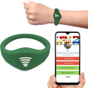 Smart Bands for Kids if Lost, Child Safety ID Wristband, NFC Bracelet for Children, Smart Medical ID Band, Lost Kids, Disney Essentials, Child ID Bracelet for Disney (Green)