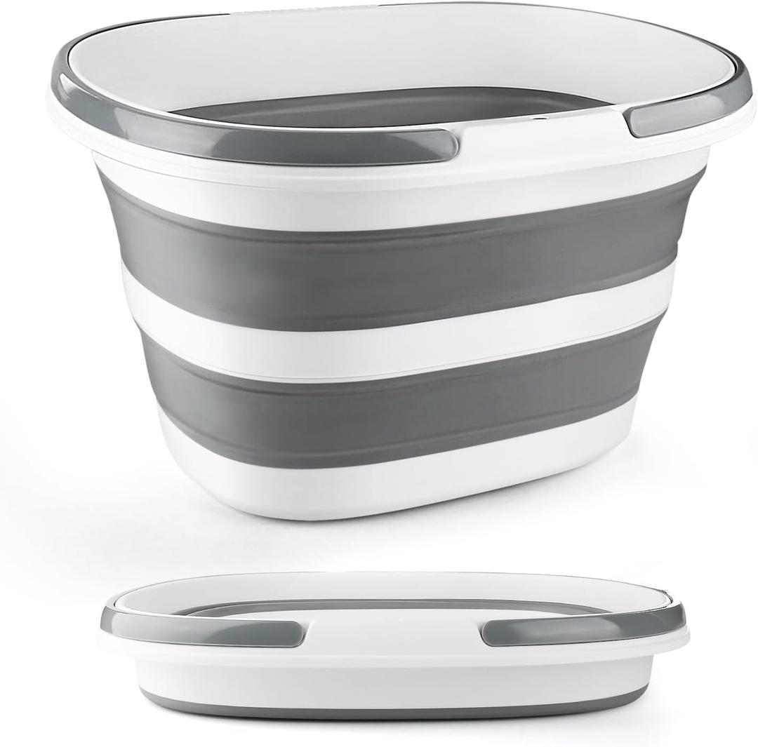 Collapsible Mop Bucket with Handle for Cleaning, 16L(4.2 Gallon) Silicone Square Mopping Bucket for Windows Cleaning or Car Washing, Cleaning Supplies Organizer Plastic Bucket for Storage (Gray)