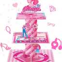 3 x Pink Girl Cupcake Stand Princess Doll Birthday Party Supplies for Pink Girls Birthday Cupcake Decoration Girls Doll Party 3 Tier Dessert Table Displays