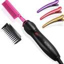 NICEMOVIC Ceramic Heating Hair Straightener Comb - Hot Pressing Brush for Natural Black Hair, Beard Wigs, and Curling (Pink)