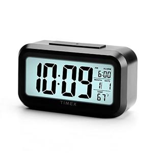 Timex Alarm Clock with Temperature Sensor and Large Display, Battery Operated for Bedroom Runs on 3 AAA Batteries (T108BC) (T108)