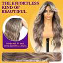 KOME Brown Mixed Synthetic Lace Front Wig,Beginner Friendly Wigs T Part Glueless Long Curly Wavy Wigs With Bangs for Women Cosplay Daily Use 28IN(#TT4/6164)