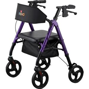 NOVA Star 8 Petite Foldable Rollator Walker - Lightweight 18 lb Aluminum Frame, 8” Wheels, Adjustable Height, Padded Seat & Backrest, for Petite Adults (4’10” - 5’4”), 300 lb Capacity, Purple