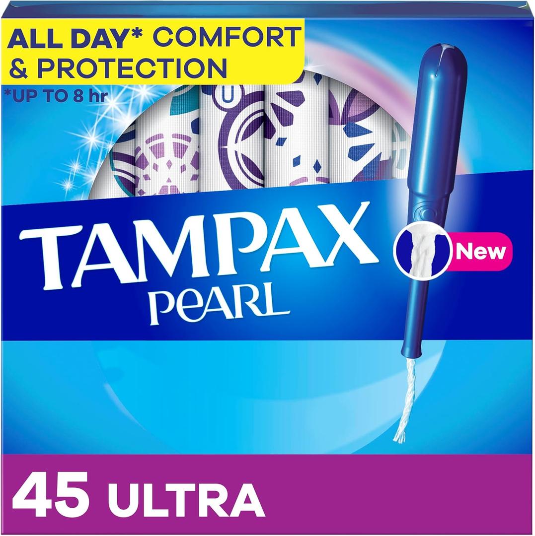 Tampax Pearl Tampons, with LeakGuard Braid, Ultra Absorbency, Unscented, 45 Count