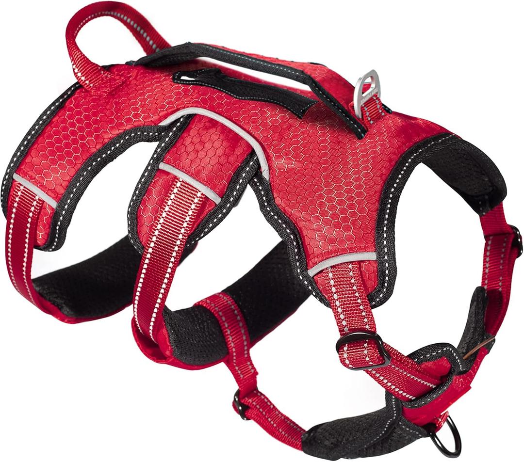 Tuff Pupper Escape Proof No Escape Dog Harness | 5 Point Adjustable Fit Harness for Dogs | Padded Dog Harnesses | Handle Dog Lift Harnesses (Medium, March Red)