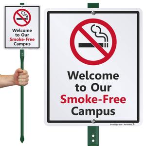 SmartSign "Welcome To Our Smoke-Free Campus" LawnBoss Sign | 10" x 12" Aluminum Sign With 3' Stake