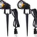 Landscape Outdoor,IP65 Waterproof Garden Spotlights,5W AC 120V Yard Flood Light,Metal Ground Stake Lawn,3200K LED Spotlight with 1.5M UL-Listed Cord and 3-Plug (2 Packs) (Warm White)