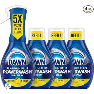 Dawn Powerwash Spray, Dish Soap, Dishwashing Liquid, Cleaning Supplies, Lemon, 1 Starter Kit + 3 Refills, 4 units of 16oz (64oz) Dawn Powerwash Spray, Dish Soap, Dishwashing Liquid, Cleaning Supplies, Lemon, 1 Starter Kit + 3 Refills, 4 units of 16oz (64oz)