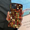 ZHEGAILIAN Case Compatible with iPhone 15,Red and Green Tile Chessboard Design Phone Case,Mixed Double-Layer Hard Shell+Soft Silicone TPU Shock Protective Cream