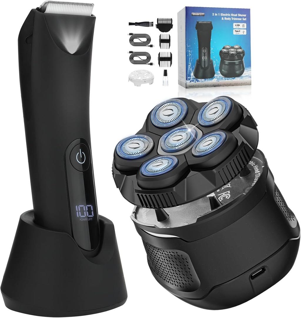 Head Shavers for Bald Men, Body Hair Trimmer for Men Manscape Groin and Ball Trimmer,2 in1 Body and Head Shaver Grooming Kit,IPX7 Waterproof Dry/Wet 6D Electric Razor for Bald with Type-C Charge