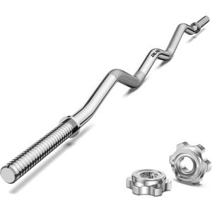 47" EZ Curl Bar Weight Lifting Bar, 1-inch Plates Curl Bars for Squats/Hip Thrusts/Lunges, Weight lifting Plates Curling Bar for Gym and Home -2 Star Collars(280lb Weight Capacity) (Silver)