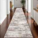 KOZYFLY Modern Abstract Washable Rug Runner 2.6x16 Hallway Rug Runner Non-Slip Soft Kitchen Runner Rugs, Multi Grey/Orange Striped Carpet for Stair Entryway Bathroom