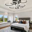 Modern LED Ceiling Light 7 Rings Dimmable Fixtures with Remote Black Close to Ceiling Light 31.8" 130W 3000K-6500K Flush Mount Ceiling Lamp for Living Room,Bedroom,Kitchen