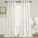 Natural Linen Curtains 84 Inches Long for Living Room Bedroom Neutral Boho Modern Grommet Privacy Light Filtering Semi Sheer Ivory Cream Off White Linen Drapes 84 Length 2 Panels Set