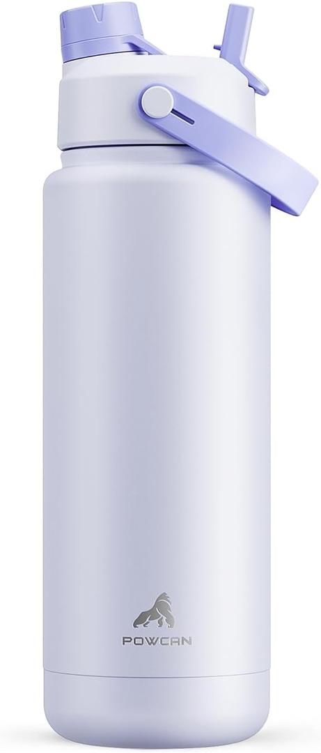 POWCAN 32 oz Insulated Water Bottle with 2-in-1 Straw and Spout Lid, Keep Cold 24H, Leak-Proof, BPA-Free, Double Wall Stainless Steel Water Bottle for Sports, Gym, Travel, and School (Lupine)