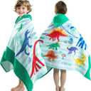 100% Cotton Hooded Towel for Toddlers 5-12 Years Boys Girls 60"x30" Extra Large Wearable Wrap Kids Bath Pool Beach Towel Soft Absorbent Beach Poncho(Dinosaur XL)