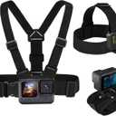 GOLRTRAL 3 in 1 Accessories Set for GoPro Hero 12/ 11/ 10/ 9/ 8/ 7/ / 6/ 5/ 4/ 3 Black, Chest Mount Harness/ Head Strap Mount/ 360°Rotating Wrist Strap, Adjustable Flexible Mount Kit