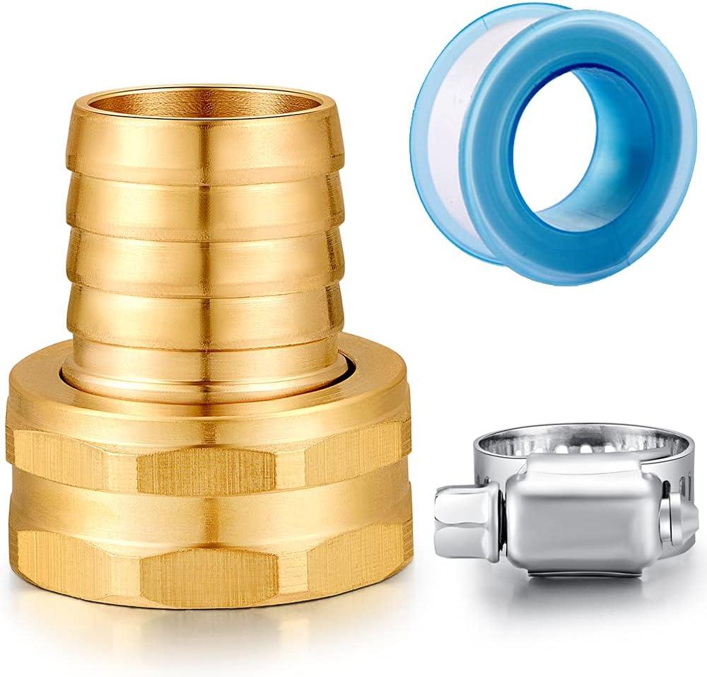 Solid Brass Garden Hose Repair kit Connector with Clamps 3/4" Barb x 3/4" Female,Fit for Garden Hose Fitting,Male and Female Hose Fittings