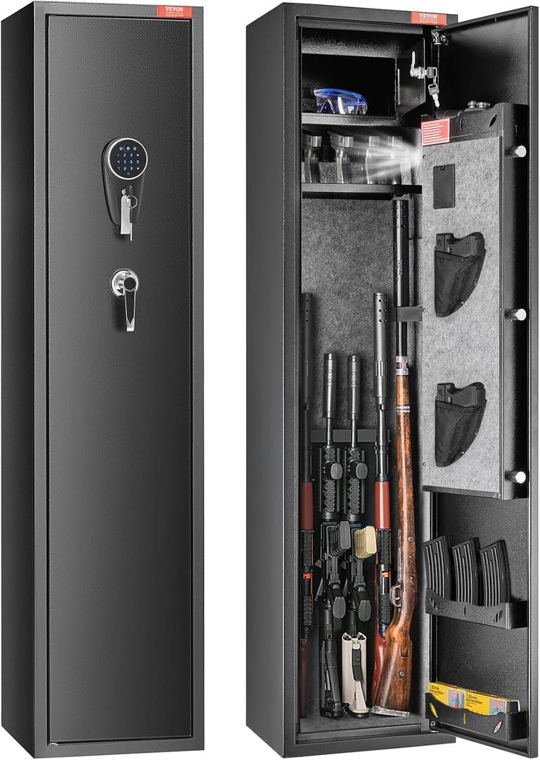 VEVOR 7-8 Rifles Gun Safe, Rifle Safe with Fingerprint & Digital Keypad Lock, Gun Storage Cabinet with Built-in Storage Locker, Removable Storage Shelf for Home Long Gun and Pistols