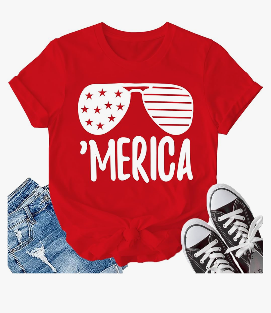 4th of July Shirt for Children American Flag T-Shirt USA Sunglass Patriotic Tee Tops, Size 80