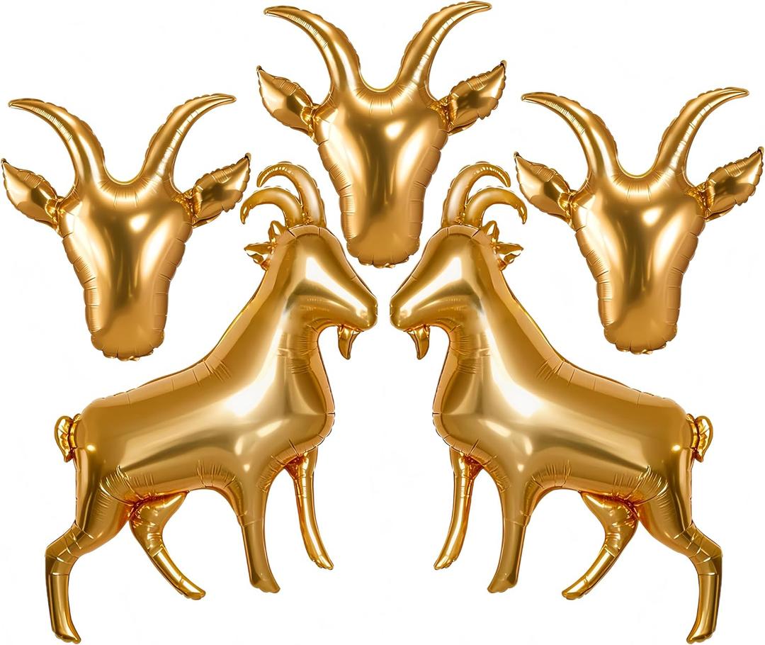 5Pcs Gold Sheep Foil Balloon Set/2 Large Sheep Balloons+ 3 Mini Sheep Head Balloons/Cute Farm Animal Balloons for Baby Shower,New Year, Farm Theme Birthday Party Decorations/Chinese Zodiac Party