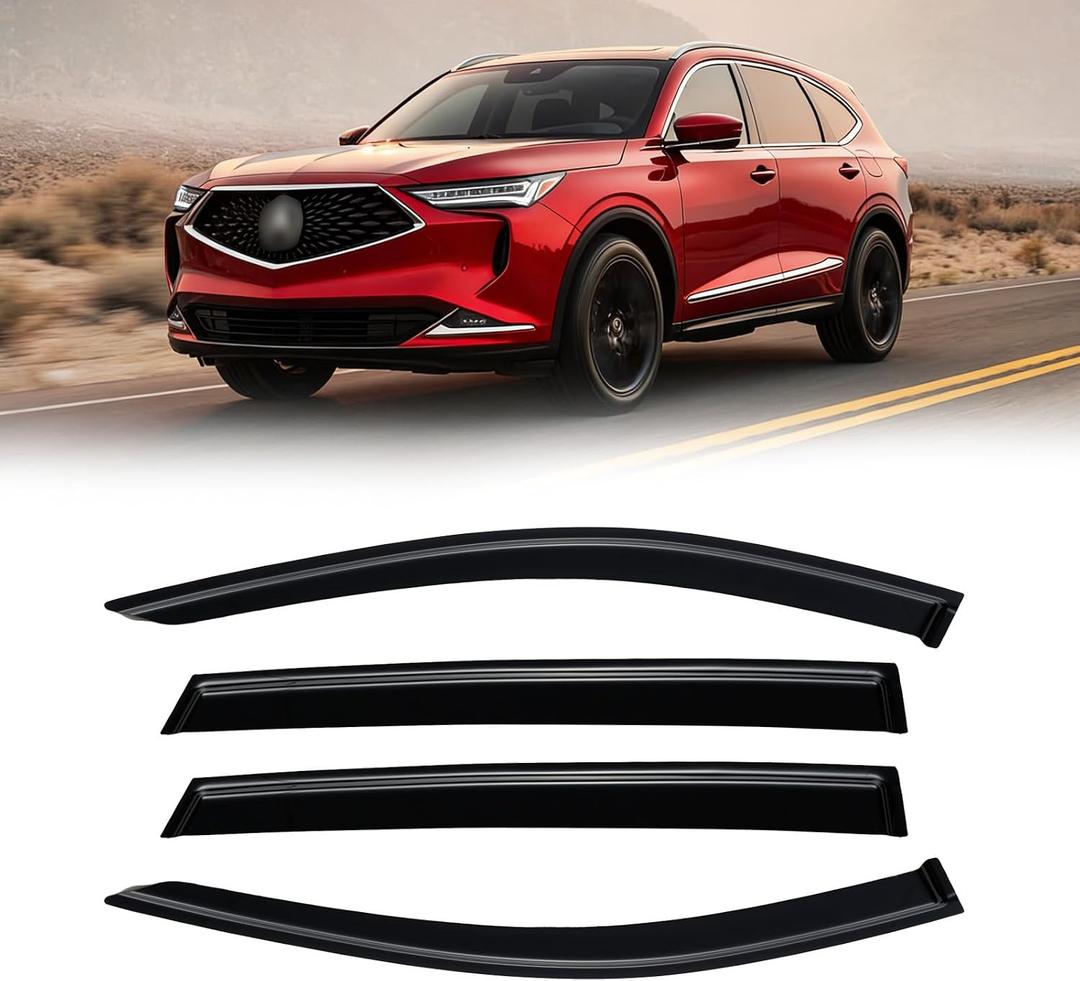 Rain Guards for Acura RDX 2019-2025, Out-Channel Window Visor Shields Vent Deflector Shade Wind Dark Smoke 2020 2021 2022 2023 2024 19 20 21 22 23 24 25, Tape-On Outside-Mount, 4PCS