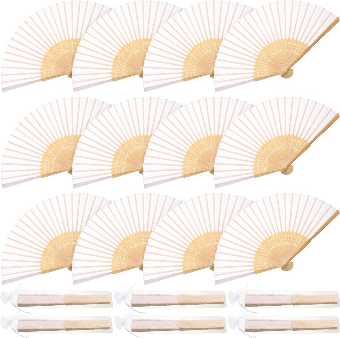 Chunful 60 Pieces Silk Folding Hand Fans with Fabric Sleeve, Bamboo Folded Handheld Fans for Wedding Guests Bridal Shower Dancing Party Favor Decoration