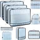 9 Set Packing Cubes Luggage Packing Organizers for Travel Accessories Space Saving Travel Bags for Carry On, Lightweight Mesh Zipper, Clothes, Shoes, Laundry and Shoe Bag (Blue Streak)
