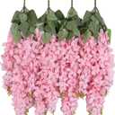 Duovlo Silk Wisteria Flower Artificial 2.13 Feet Hanging Wisteria Vine Fake Flower Bush String Home Party Wedding Decoration,Pack of 4 (Pink)