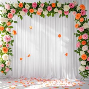 White Backdrop Curtains 2 Panels 5ft x 8ft Sheer Chiffon Backdrop Curtain Drapes for Birthday Party Wedding Decorations, 10ft x 8ft -